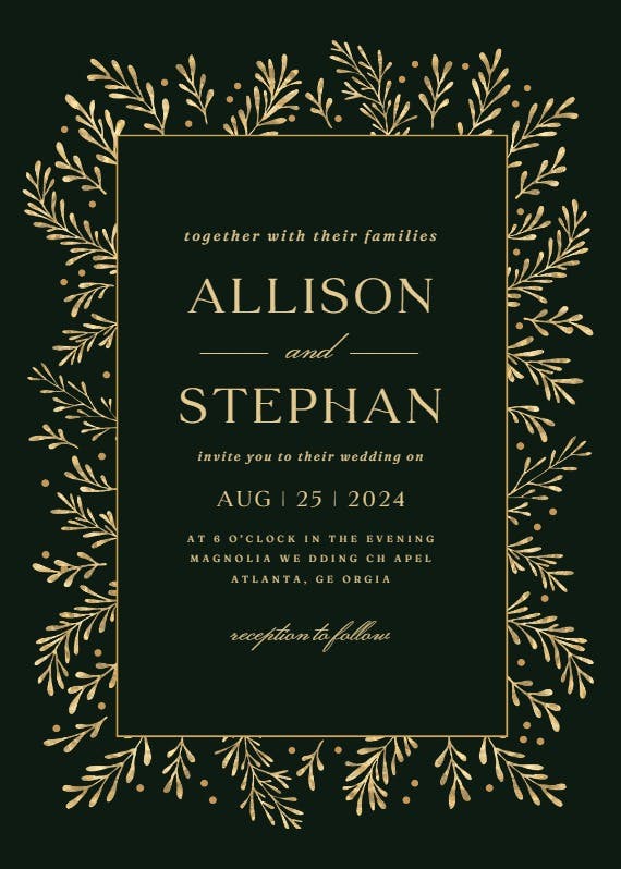 Gold leaf border - wedding invitation