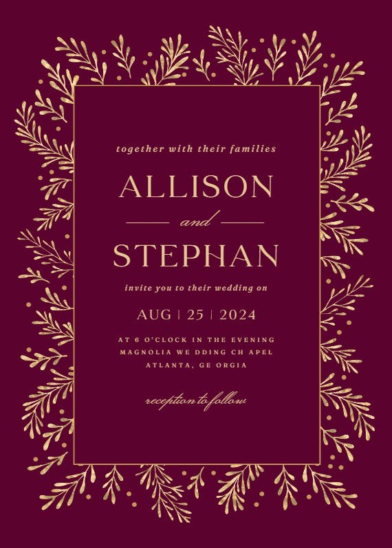 Gold leaf border - wedding invitation