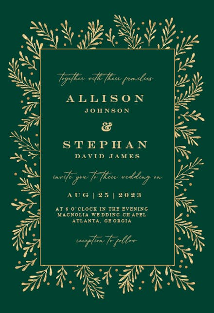 Gold Leaf Border - Wedding Invitation