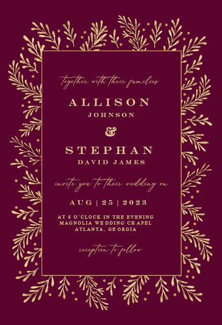 Gold Leaf Border - Wedding Invitation Template (Free) | Greetings Island