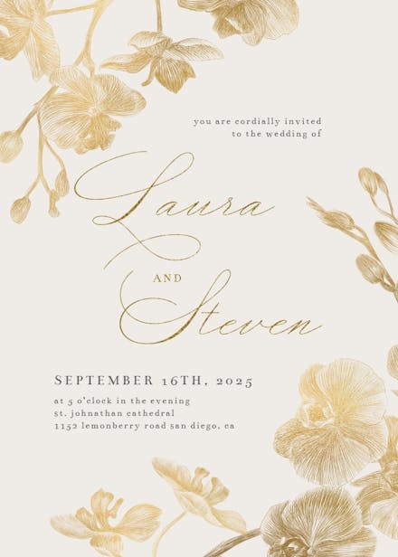 Gold orchids - wedding invitation