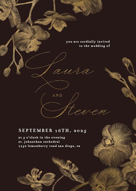 Gold orchids - wedding invitation
