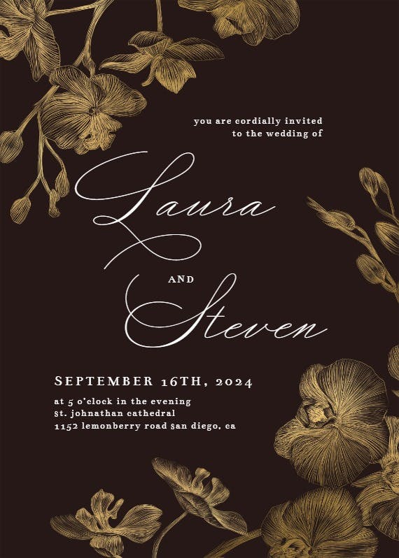 Gold orchids - wedding invitation