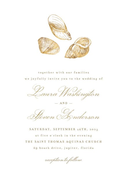 Gold seashells - wedding invitation