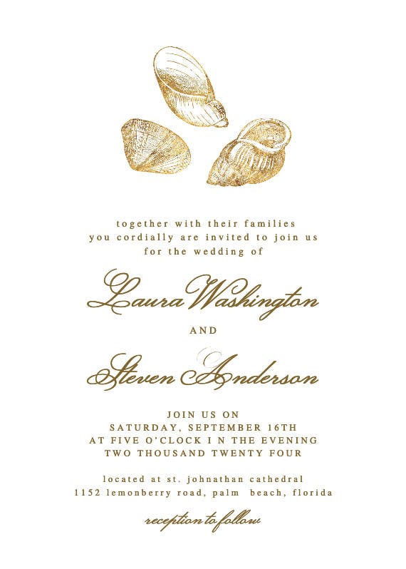 Gold seashells - wedding invitation