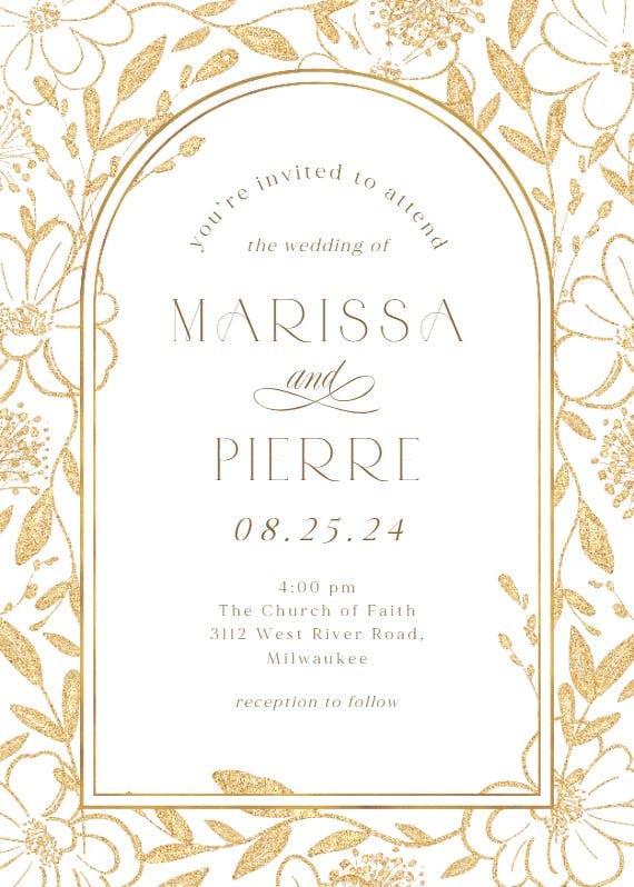 Gold surrounded by blooms - wedding invitation