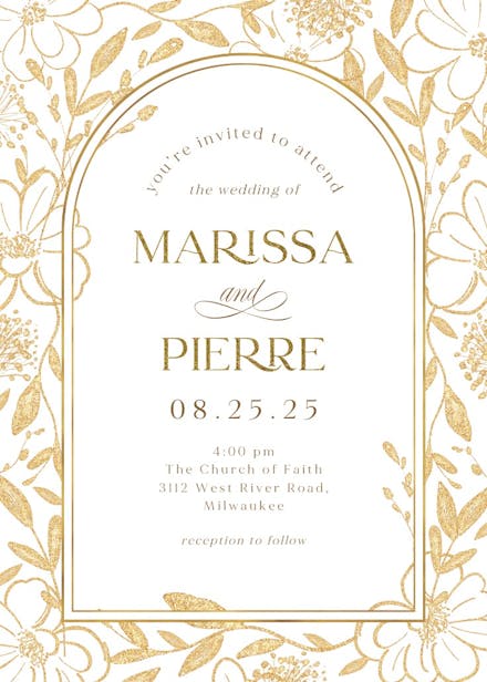 Gold surrounded by blooms - wedding invitation