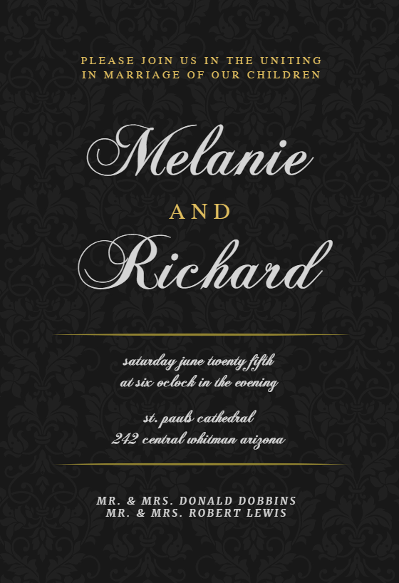 Golden Black - Wedding Invitation Template (Free) | Greetings Island