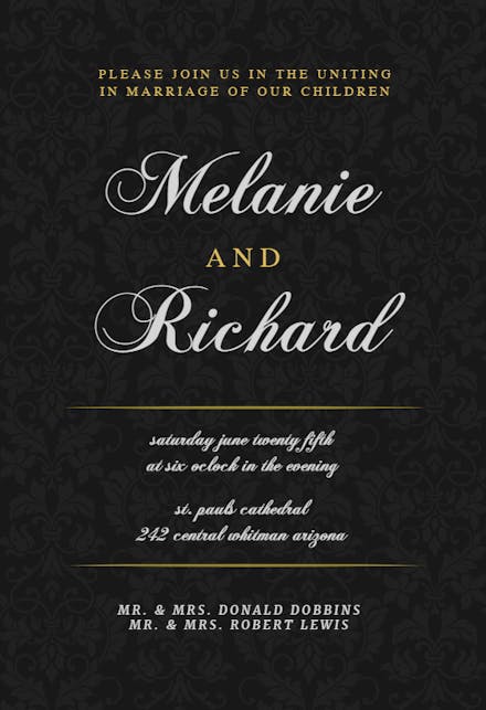 Golden Black Wedding Invitation Template Free Greetings Island