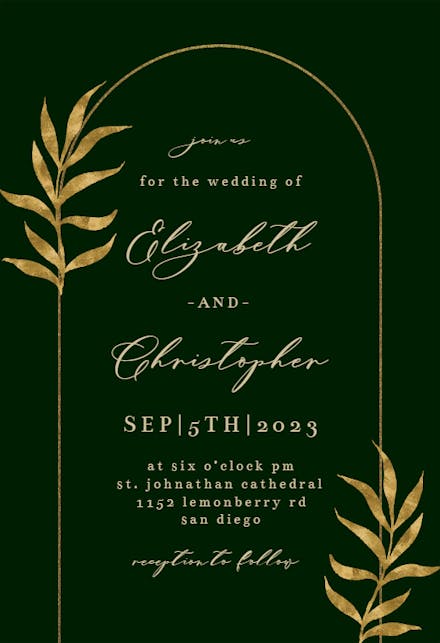 Golden Botanical Arch - Wedding Invitation Template (Free) | Greetings ...