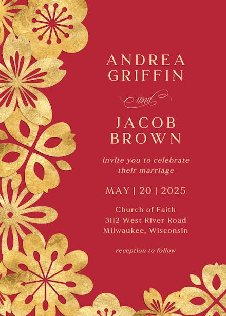 Golden flowers - wedding invitation