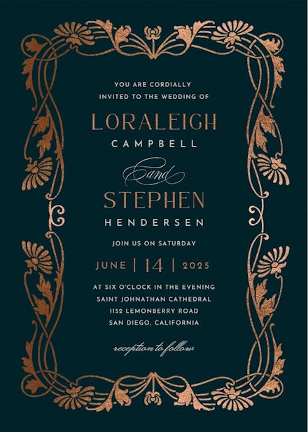 Golden frame - wedding invitation