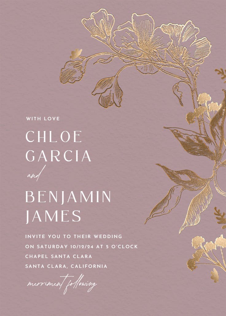 Golden orchid - wedding invitation