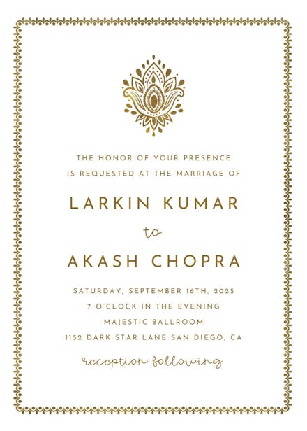 Golden paisley - wedding invitation