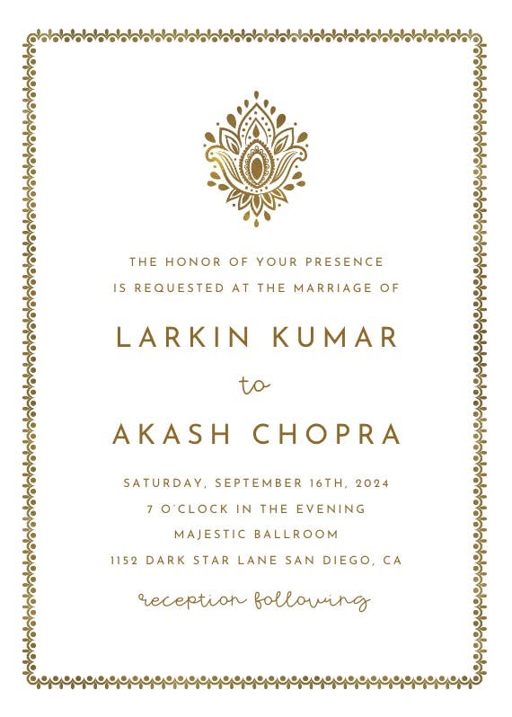 Golden paisley - wedding invitation