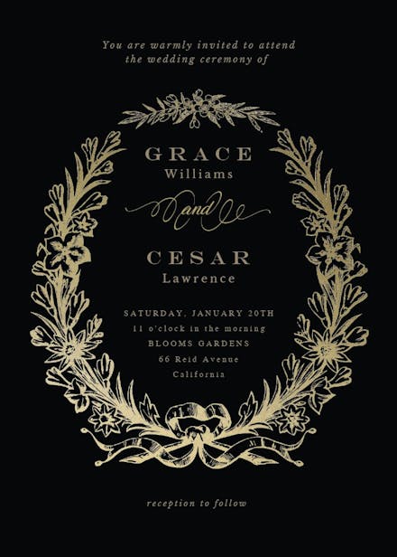 Golden wreath - wedding invitation