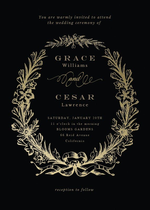 Golden wreath - wedding invitation