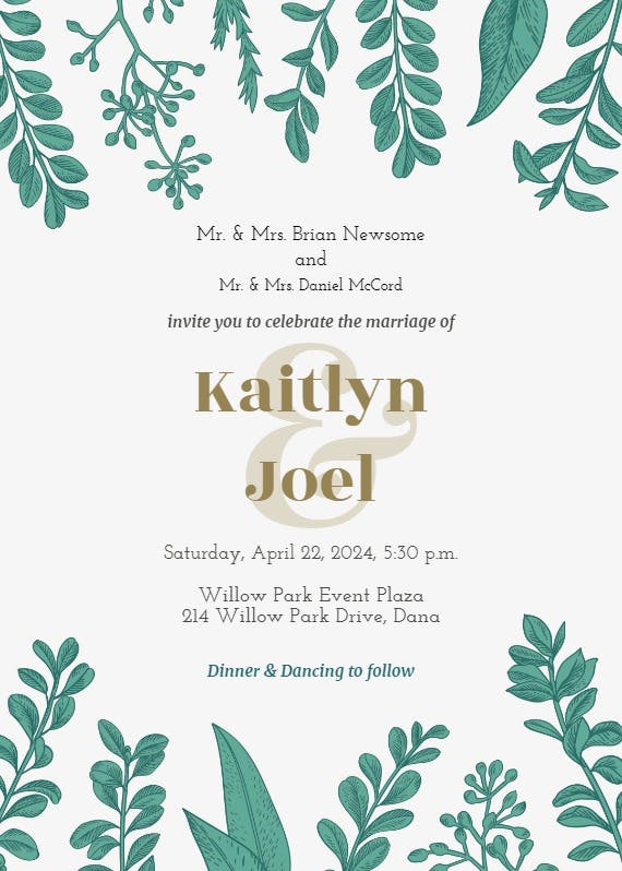 Graceful greenery - wedding invitation