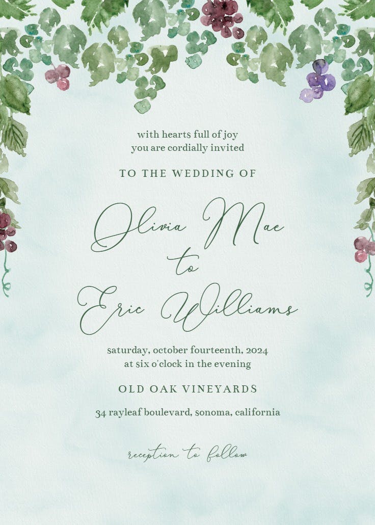 Grape escape - wedding invitation