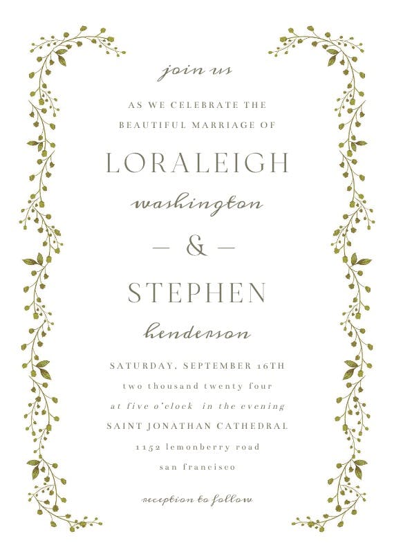 Green leaf border - wedding invitation
