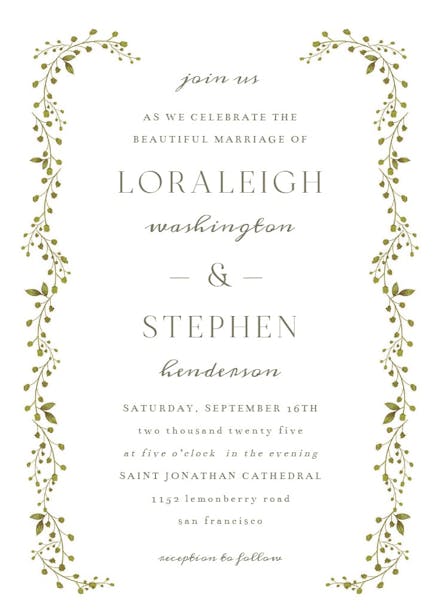 Green leaf border - wedding invitation