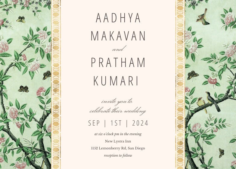 Green vintage textile - wedding invitation