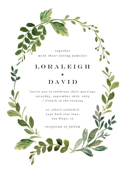 Green wreath - wedding invitation
