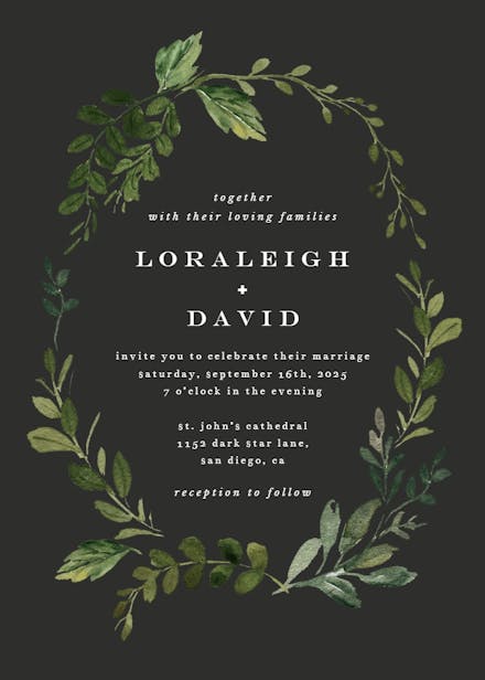Green wreath - wedding invitation