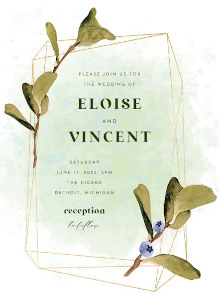 Greenery blueberry frame - wedding invitation