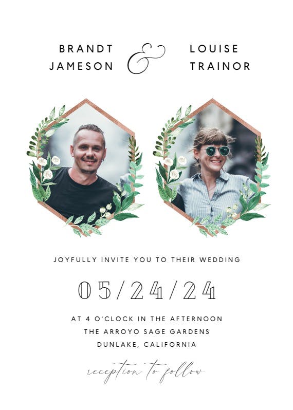Greenery double photo - wedding invitation