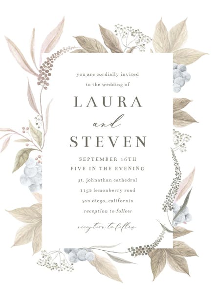 Grey leaf blue berry - wedding invitation