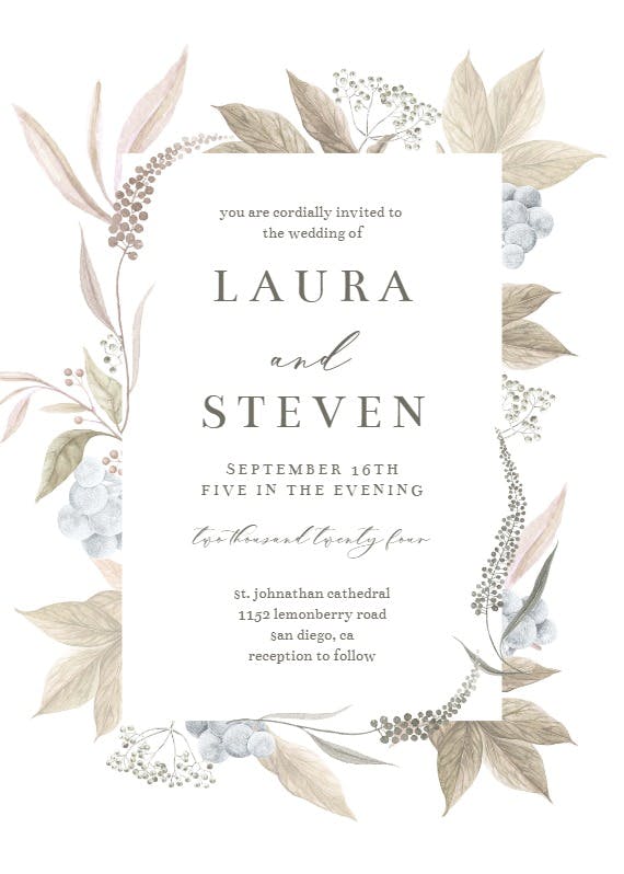 Grey leaf blue berry - wedding invitation