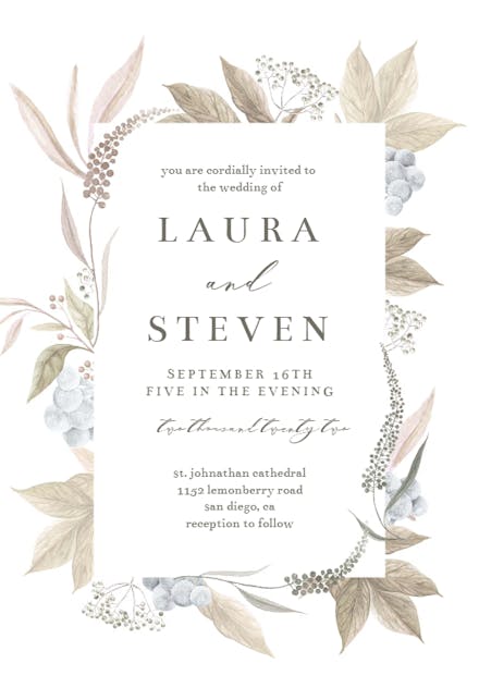 Grey Leaf Blue Berry - Wedding Invitation