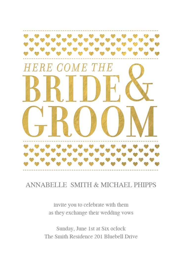 Here comes the bride and groom - wedding invitation