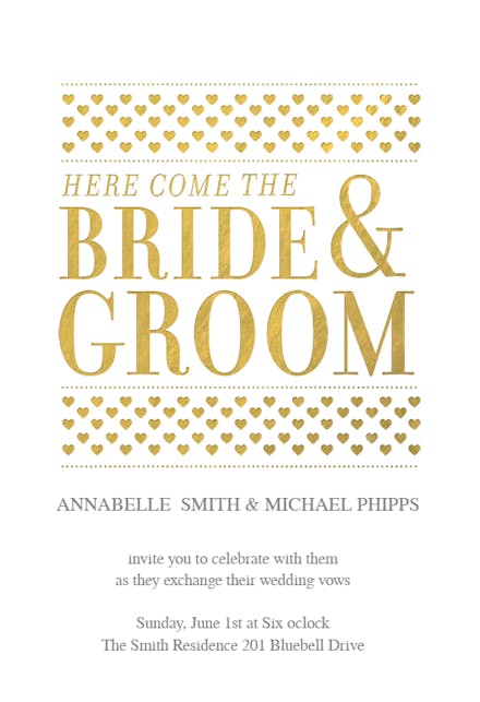 Here Comes The Bride And Groom Wedding Invitation Template Free Greetings Island