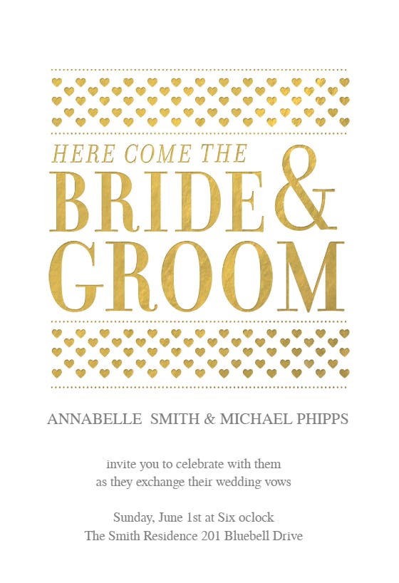Here comes the bride and groom - wedding invitation