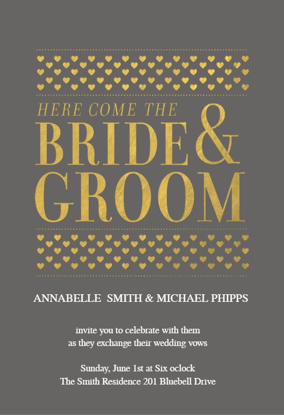 Here comes the bride and groom - wedding invitation