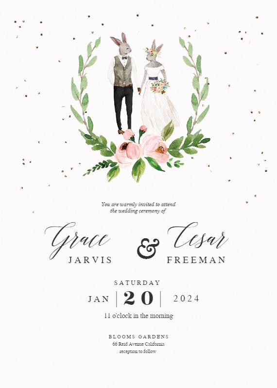 Hipster animal lovers - wedding invitation