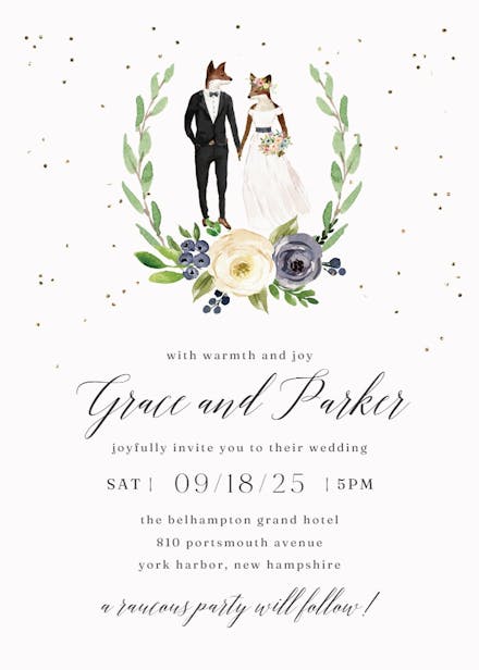 Hipster animal lovers - wedding invitation