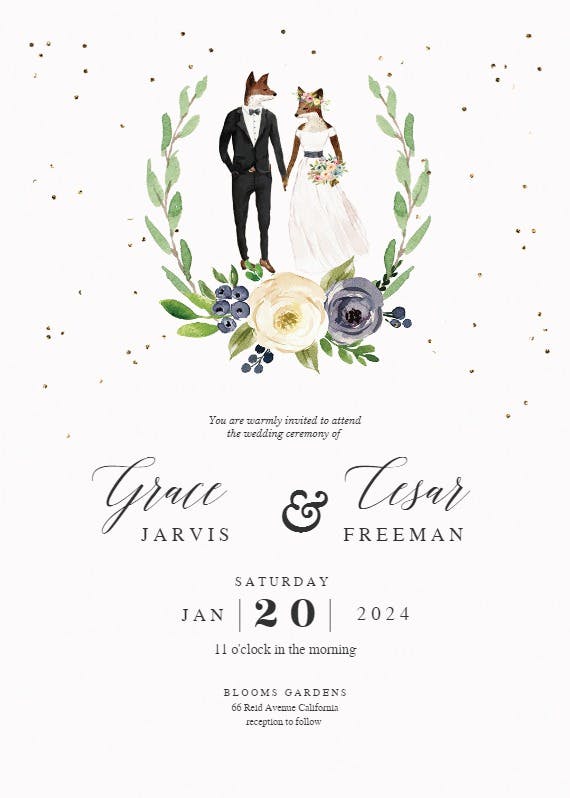 Hipster animal lovers - wedding invitation