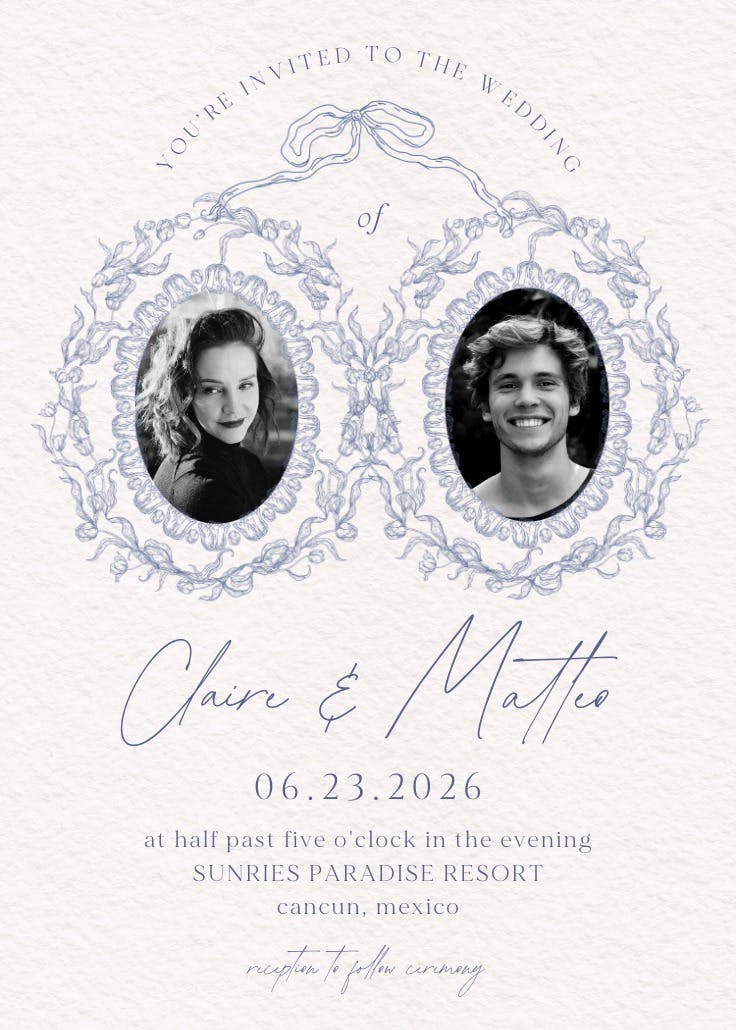 Illustrated lockets - wedding invitation