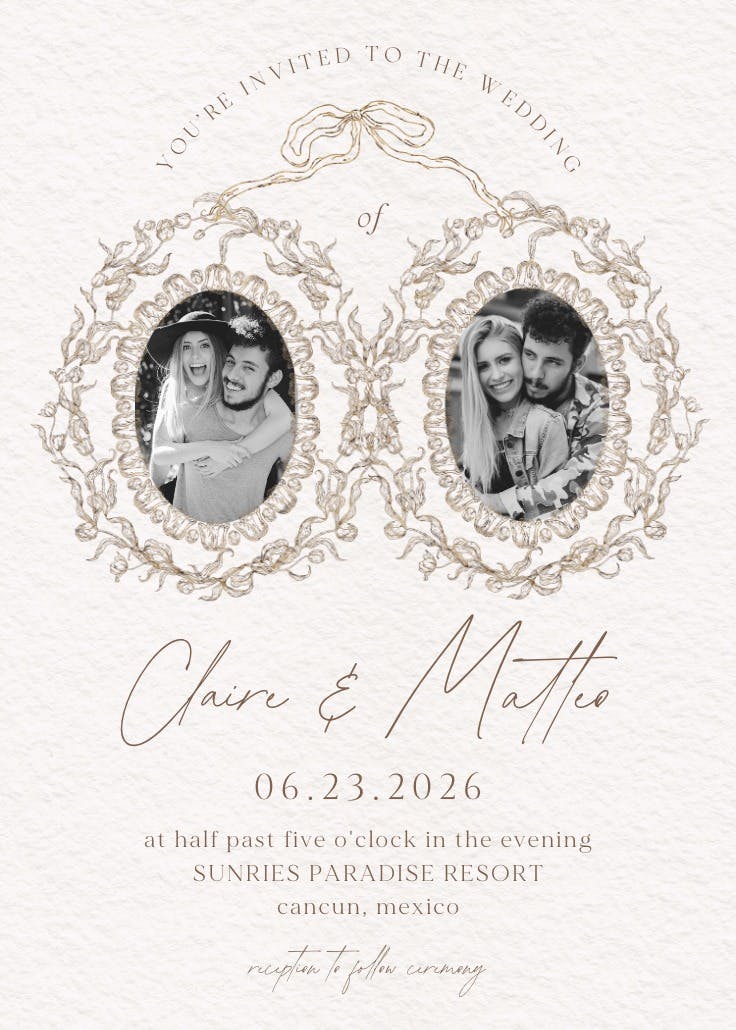 Illustrated lockets - wedding invitation