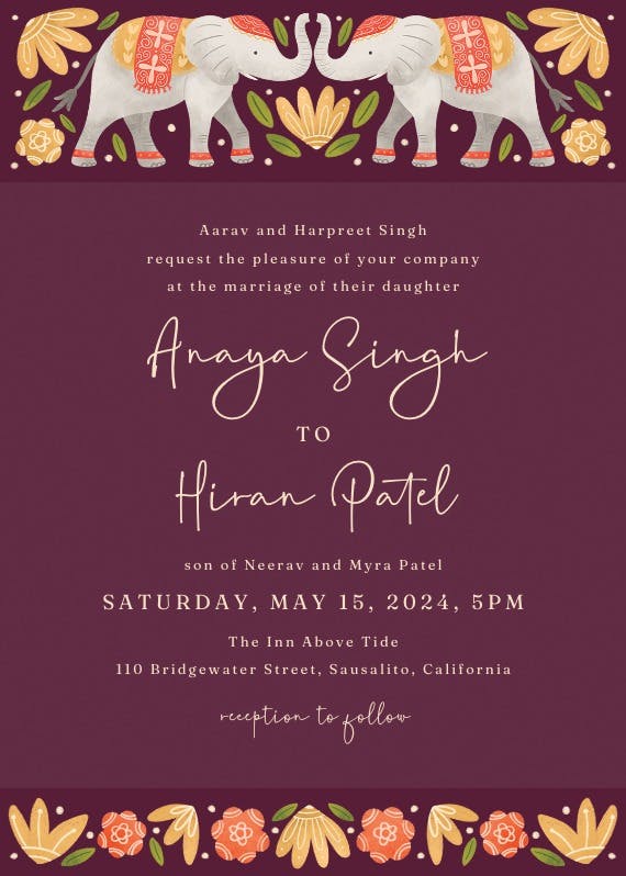 Indian elephants -  invitación de boda