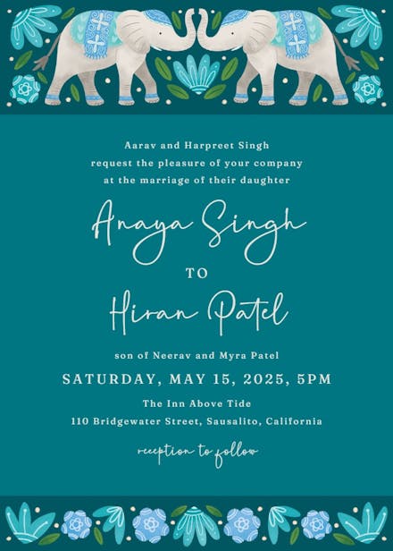Indian elephants - wedding invitation
