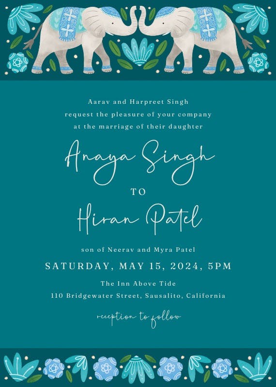 Indian elephants - wedding invitation
