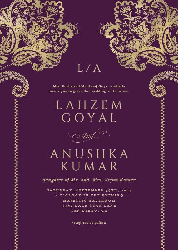 Indian floral & frame - wedding invitation