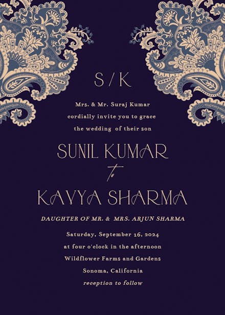 Indian Floral & Frame - Wedding Invitation Template 