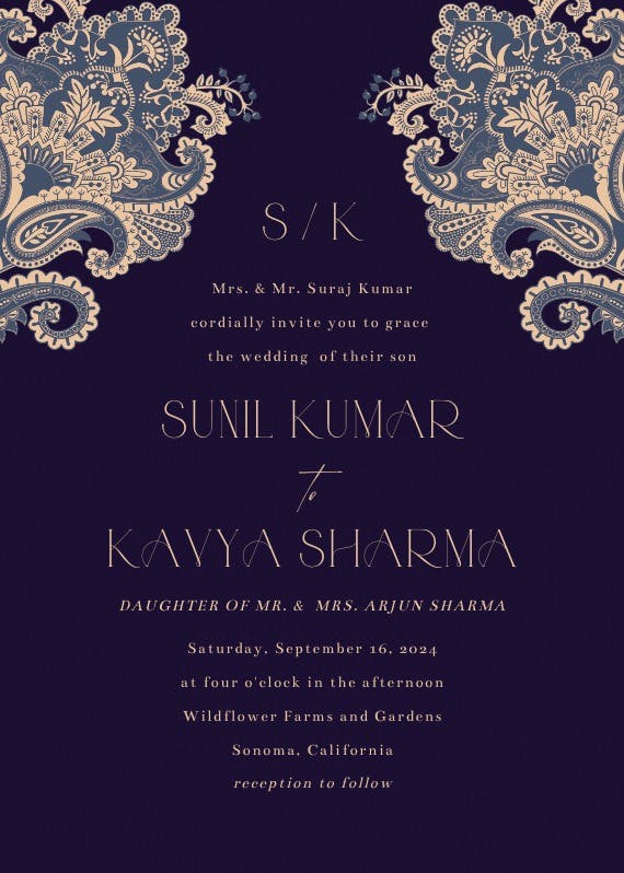 Indian floral -  invitación de boda
