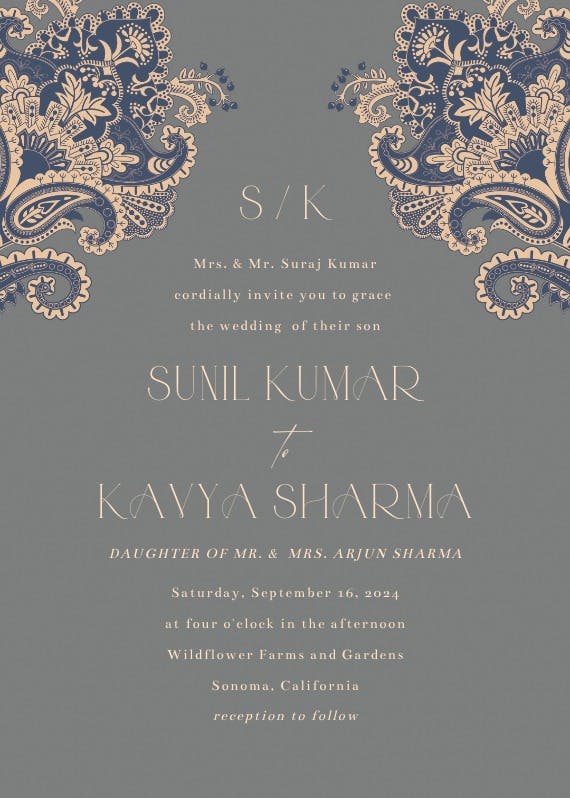 Indian floral -  invitación de boda