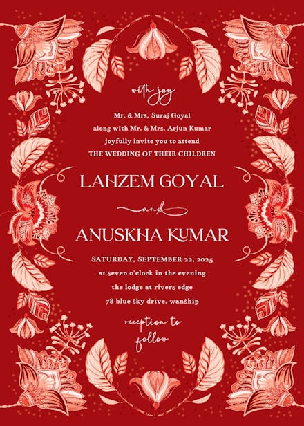 Indian floral ornament - wedding invitation